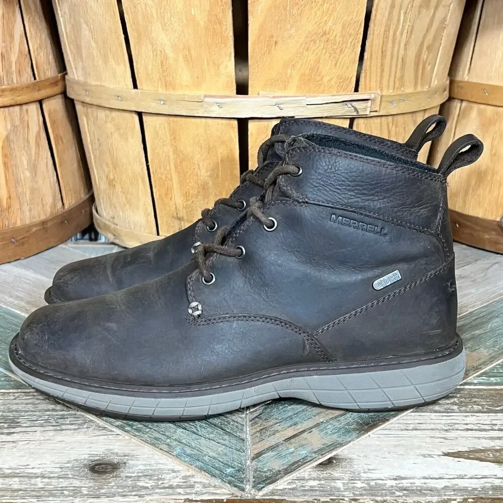 Merrell World Vue Brown Leather Waterproof Plain Toe Chukka Boots Mens Size 8